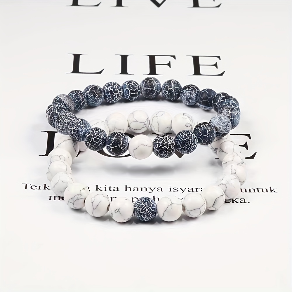 Vintage Vacation-inspired 2-piece Set Natural Stone Beaded Bracelets For Women, Blue And White Patterned, Simple Couples Bead Jewelry, Stackable Bangle Set
Vintage Vacation-inspired 2-piece Set Natural Stone Beaded Bracelets For Women, Blue And White Patterned, Simple Couples Bead Jewelry, Stackable Bangle Set