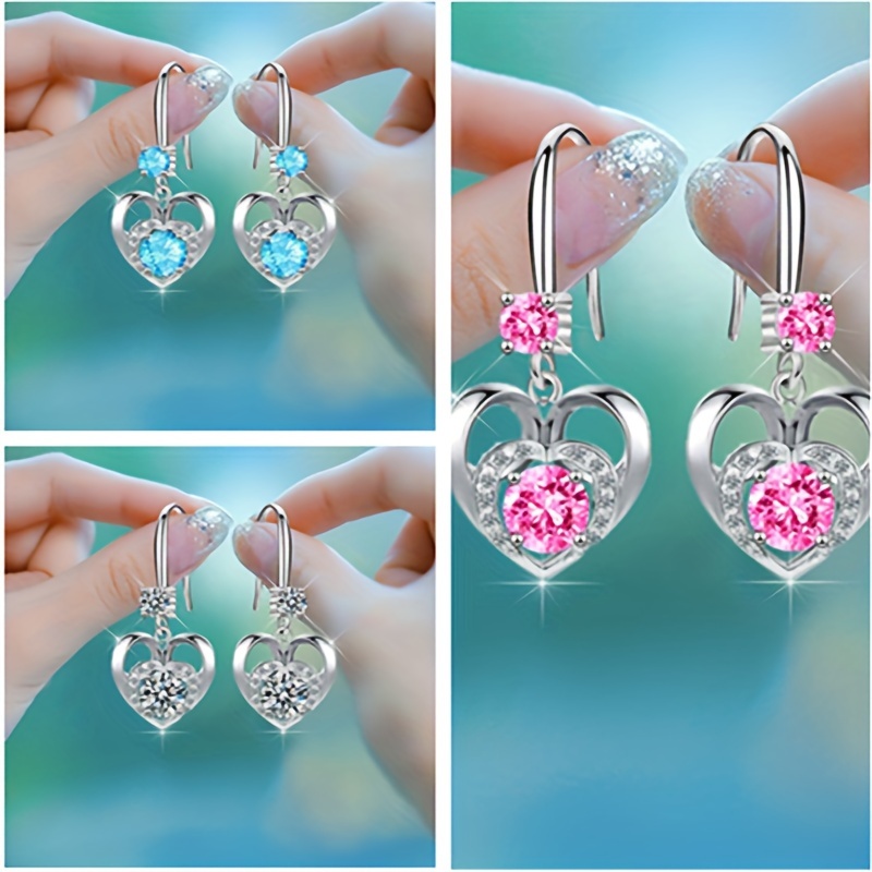 1pair Heart Shaped Earrings, Romantic Gemstone Dangle Earrings For Weddings, Christmas, Anniversaries, Banquet Jewelry Gift For Her
1pair Heart Shaped Earrings, Romantic Gemstone Dangle Earrings For Weddings, Christmas, Anniversaries, Banquet Jewelry Gift For Her