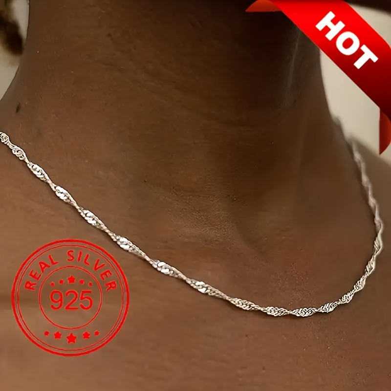 925 Sterling Silver Water Wave Chain Necklace Classic Neck Jewelry Gift For Women Daily Use
925 Sterling Silver Water Wave Chain Necklace Classic Neck Jewelry Gift For Women Daily Use