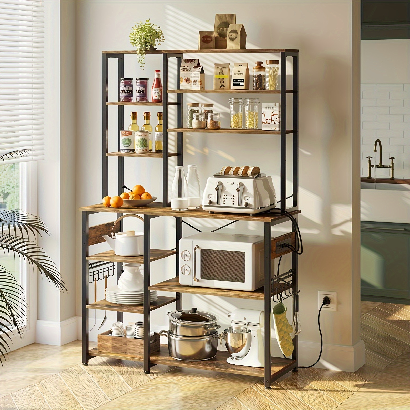Greenstell 60.9 Inch Standing Rack With Power Outlet, 10-tier Kitchen Storage Shelf With 15 Hooks, Microwave Oven Stand, Large Kitchen Rack, Coffee Bar, Large Plant Stand, 2 Color
Greenstell 60.9 Inch Standing Rack With Power Outlet, 10-tier Kitchen Storage Shelf With 15 Hooks, Microwave Oven Stand, Large Kitchen Rack, Coffee Bar, Large Plant Stand, 2 Color