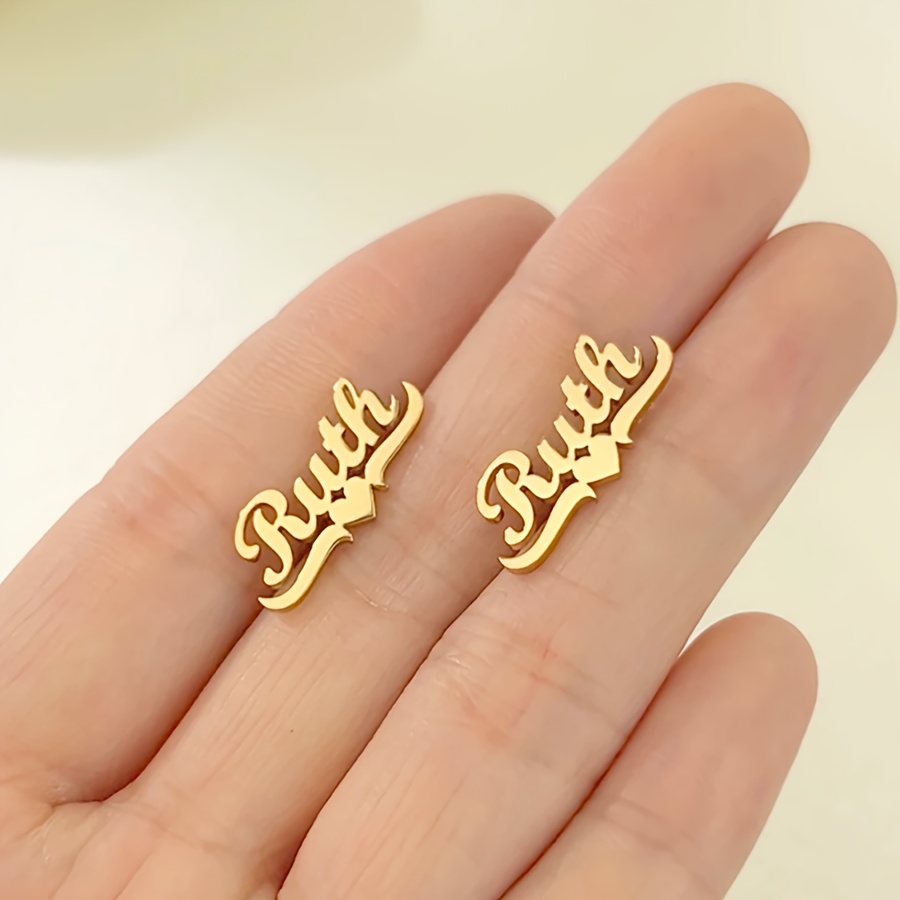 Custom Name Ribbon Heart Stud Earrings Personalized Letter Nameplate Fashion Boho French-style Plated Stainless Steel Jewelry For Women, Daily Party Wear, No Stone, Pair
Custom Name Ribbon Heart Stud Earrings Personalized Letter Nameplate Fashion Boho French-style Plated Stainless Steel Jewelry For Women, Daily Party Wear, No Stone, Pair