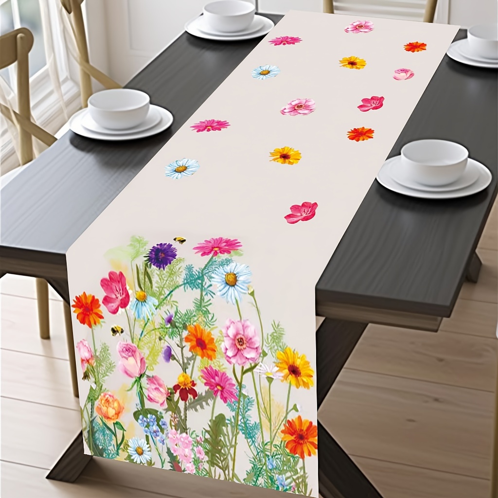 1pc, Table Runner, Colorful Wildflowers Pattern Table Runner, Seasonal Spring Theme Kitchen Dining Table Decoration For Home, Party Decor
1pc, Table Runner, Colorful Wildflowers Pattern Table Runner, Seasonal Spring Theme Kitchen Dining Table Decoration For Home, Party Decor