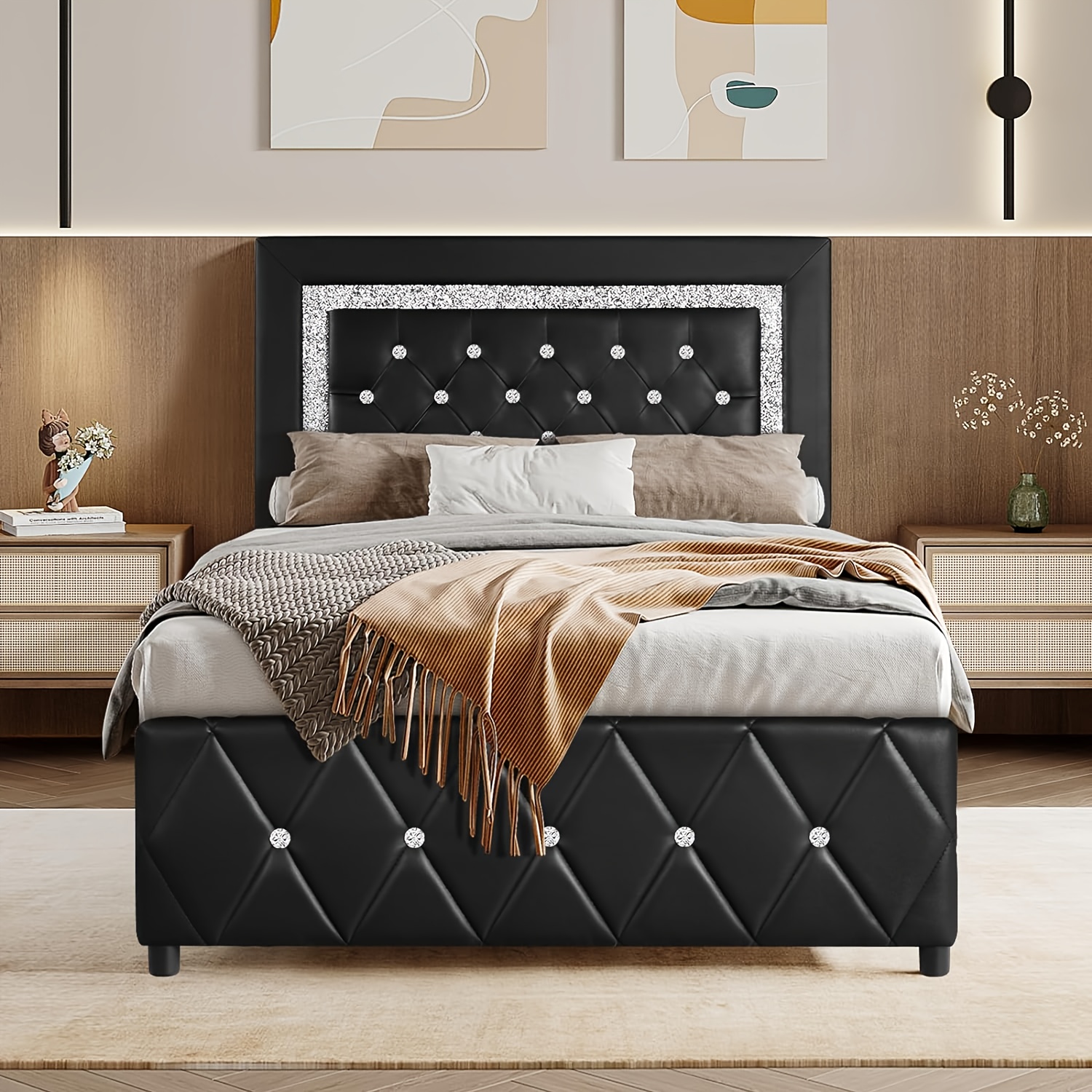 Twin Size Bed Frame With Adjustable Diamond Headboard, Upholstered Platform Bed With Headboard&footboard, Heavy Duty Wood Slats, Spring Need,
Twin Size Bed Frame With Adjustable Diamond Headboard, Upholstered Platform Bed With Headboard&footboard, Heavy Duty Wood Slats, Spring Need,
