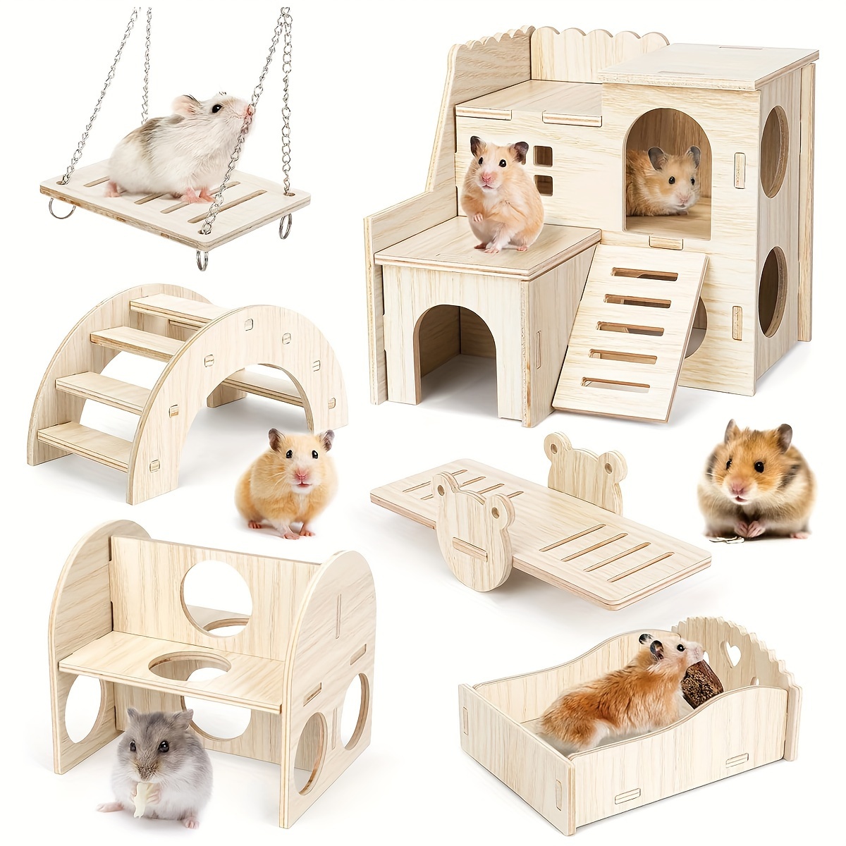 6pcs Diy Wooden Hamster Toys, Hamster Hideout, House, Hamster, Chew Toy, Hamster Accessories, Race Running Mouse, Hamster
6pcs Diy Wooden Hamster Toys, Hamster Hideout, House, Hamster, Chew Toy, Hamster Accessories, Race Running Mouse, Hamster