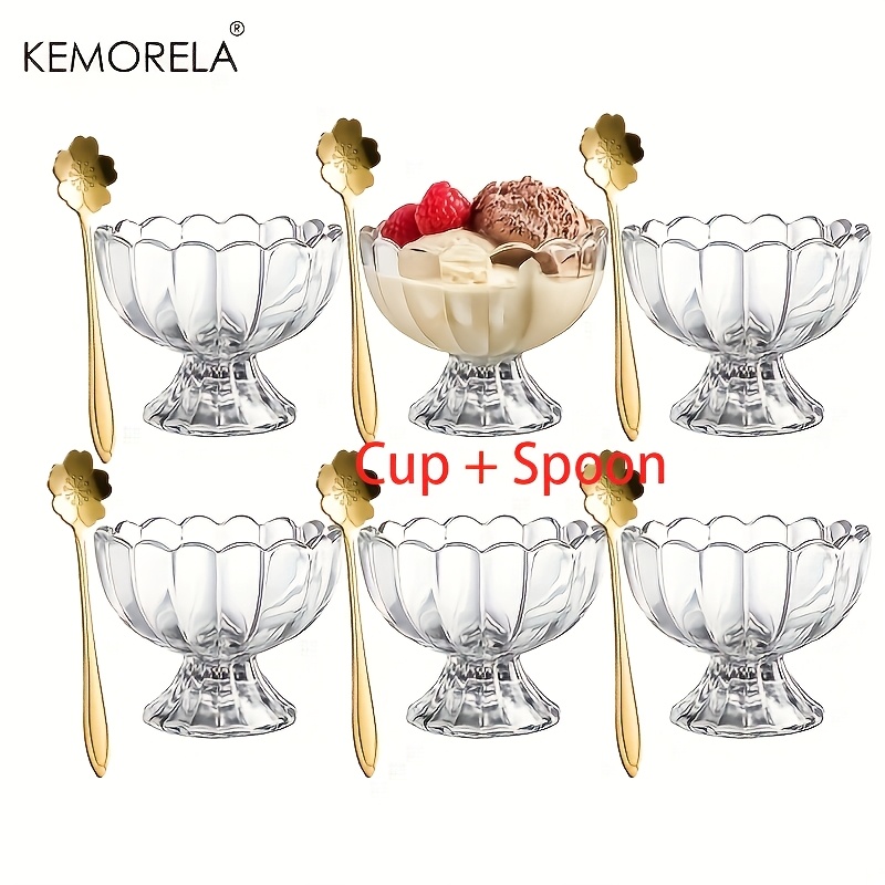 4/6pcs Kemorela Microwave Safe Glass Dessert Bowls With Spoons, 5 Oz -shaped Serving Dishes, Clear Glass Dessertware Set
4/6pcs Kemorela Microwave Safe Glass Dessert Bowls With Spoons, 5 Oz -shaped Serving Dishes, Clear Glass Dessertware Set