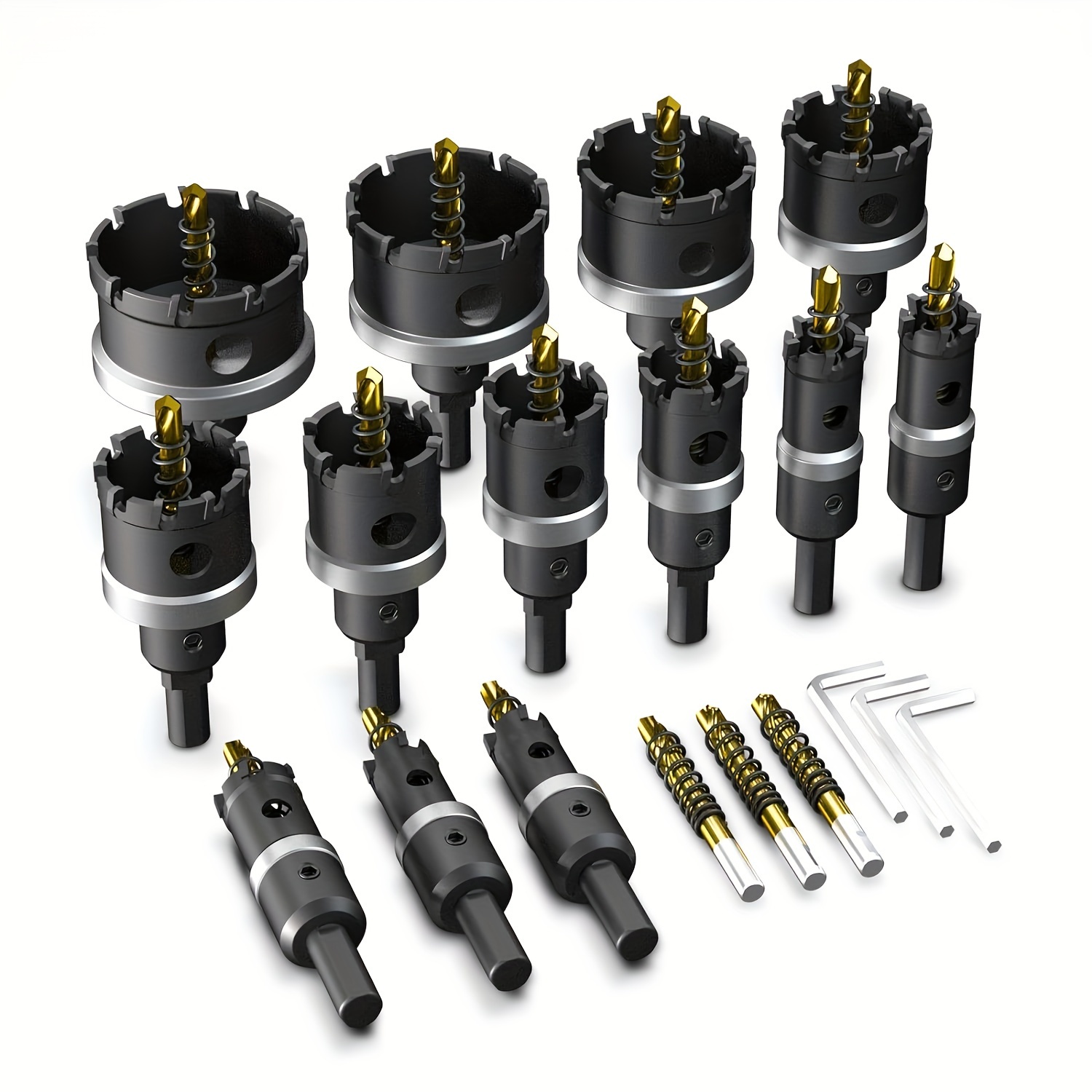 19pcs Tungsten Carbide Kit, 5/8" - 2-1/8" Tct Hole Cutter Set With Titanium-plated Drill Bit For Metal, Stainless Steel, Iron, Wood, Plastic - Matte Black Finish
19pcs Tungsten Carbide Kit, 5/8" - 2-1/8" Tct Hole Cutter Set With Titanium-plated Drill Bit For Metal, Stainless Steel, Iron, Wood, Plastic - Matte Black Finish