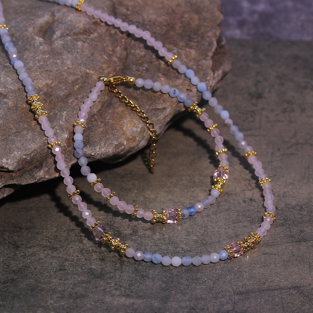 Elegant 2pcs Set: Natural Aquamarine & Rose Quartz Beaded Necklace And Bracelet - Casual Attire Or Vacation
Elegant 2pcs Set: Natural Aquamarine & Rose Quartz Beaded Necklace And Bracelet - Casual Attire Or Vacation
