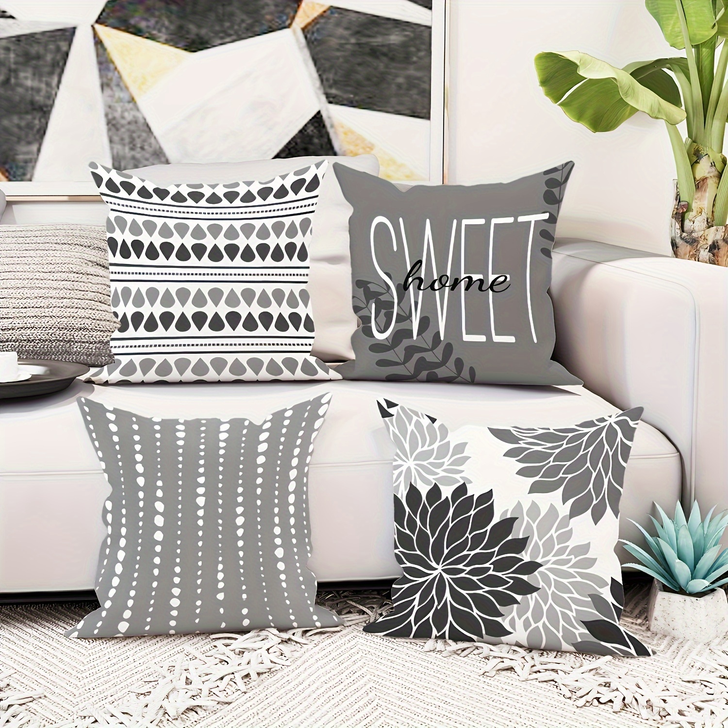 Contemporary Style Jit 4-piece Gray Floral And Geometric Design Throw Pillow Covers - Machine Washable, Zipper Closure, Suitable For Living Room, Office, And Sofa Decoration
Contemporary Style Jit 4-piece Gray Floral And Geometric Design Throw Pillow Covers - Machine Washable, Zipper Closure, Suitable For Living Room, Office, And Sofa Decoration