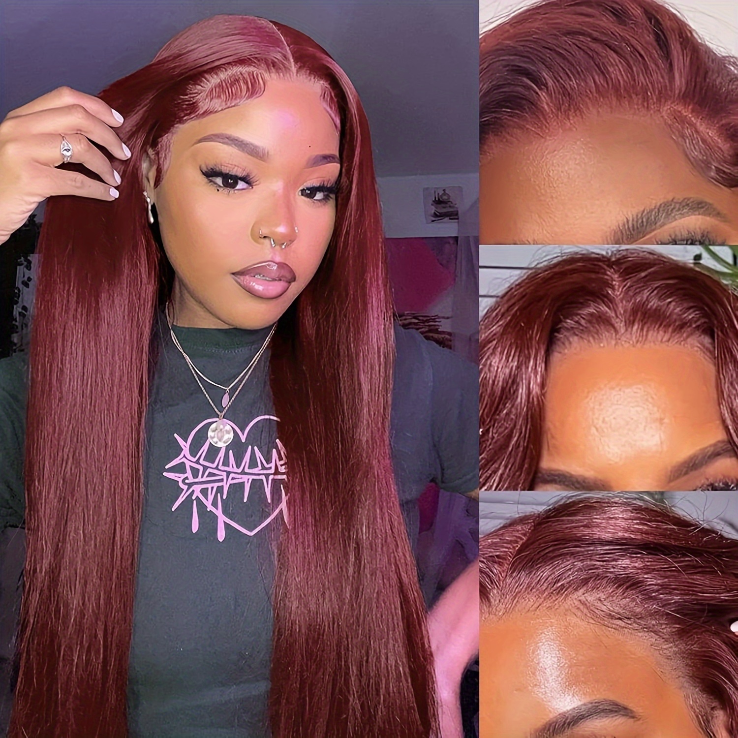 Burgundy Color 32 Inches Long Lace Front Wig 13x4x1 Pre Red Synthetic Frontal Lace Replacement Wigs Glueless Heat Resistant Fiber Half Hand Tied For Women Girls Cosplay Party Vacation
Burgundy Color 32 Inches Long Lace Front Wig 13x4x1 Pre Red Synthetic Frontal Lace Replacement Wigs Glueless Heat Resistant Fiber Half Hand Tied For Women Girls Cosplay Party Vacation