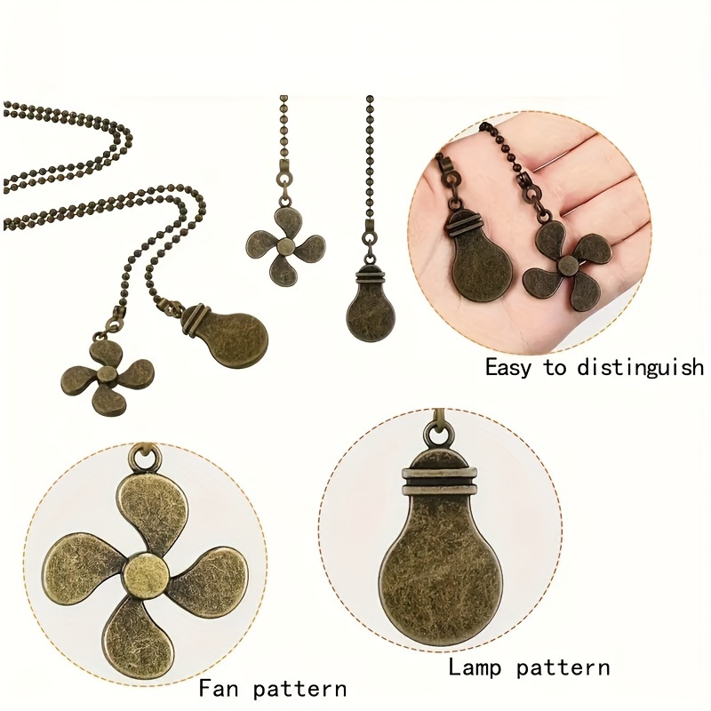 2pcs Classic Ceiling Fan And Lamp Pull Chain Set, Metallic Fan Pattern And Light Bulb Pendant, Pull Chain Extension For Home Lighting Decor
2pcs Classic Ceiling Fan And Lamp Pull Chain Set, Metallic Fan Pattern And Light Bulb Pendant, Pull Chain Extension For Home Lighting Decor