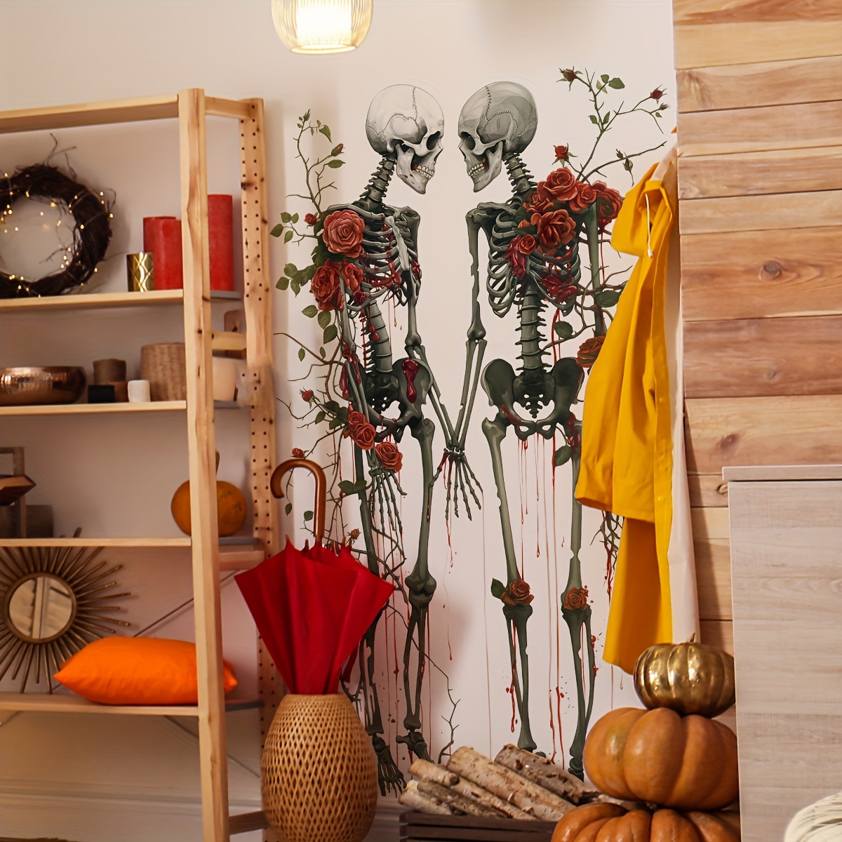 Contemporary Horror-themed Wall Stickers, Pvc Material, Self-adhesive Skeleton And Roses Halloween Decor, Single Use Detachable Wall Decals, Irregular Shape, No Power Needed - Set Of 2 (30x90cm Each)
Contemporary Horror-themed Wall Stickers, Pvc Material, Self-adhesive Skeleton And Roses Halloween Decor, Single Use Detachable Wall Decals, Irregular Shape, No Power Needed - Set Of 2 (30x90cm Each)