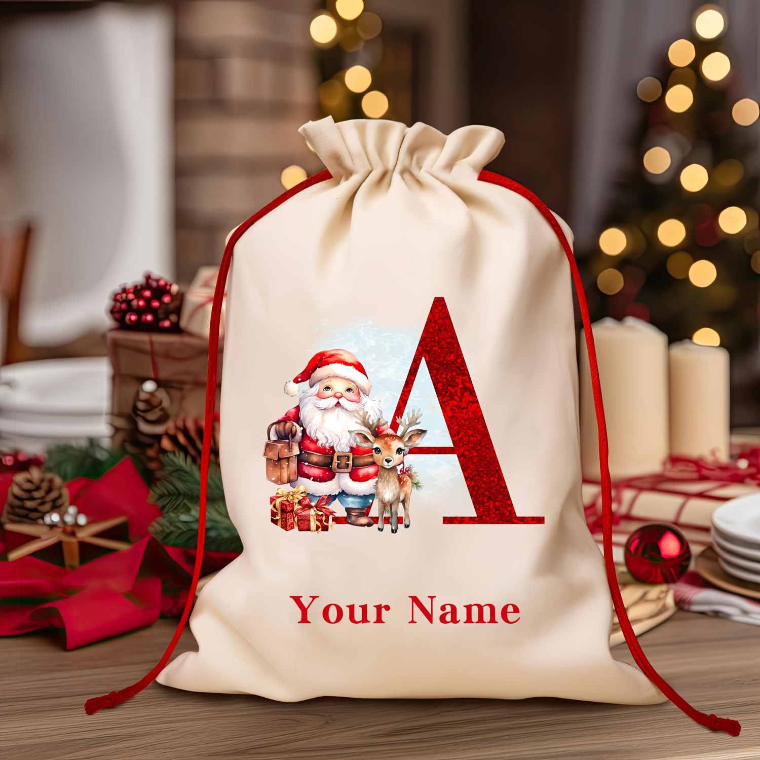 1pc Christmas Party Drawstring Storage Bag, Name Customized Christmas Dress Santa Cartoon Pattern Christmas Gift Storage Bag, Perfect Christmas Party Gift Bag
1pc Christmas Party Drawstring Storage Bag, Name Customized Christmas Dress Santa Cartoon Pattern Christmas Gift Storage Bag, Perfect Christmas Party Gift Bag