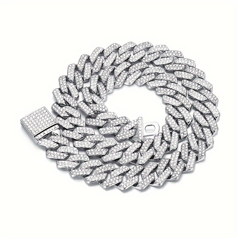 15mm Cuban Link Chain For Men Silvery/golden Iced Out Rhinestone Miami Necklace, Choker For Men, With Box Clasp Hip Hop Necklace
15mm Cuban Link Chain For Men Silvery/golden Iced Out Rhinestone Miami Necklace, Choker For Men, With Box Clasp Hip Hop Necklace