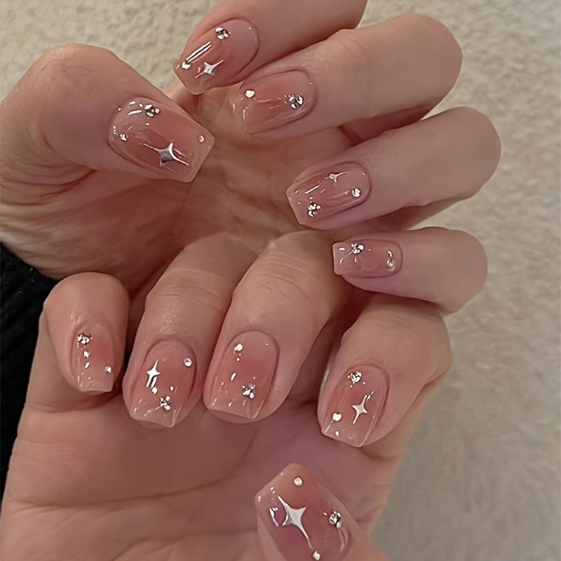 24-piece Short Square Glossy Nail Tips Set With Mixed Color Star Pattern, Jelly Glue & Filing Stick Included For Women's Daily Nail Art Decor
24-piece Short Square Glossy Nail Tips Set With Mixed Color Star Pattern, Jelly Glue & Filing Stick Included For Women's Daily Nail Art Decor