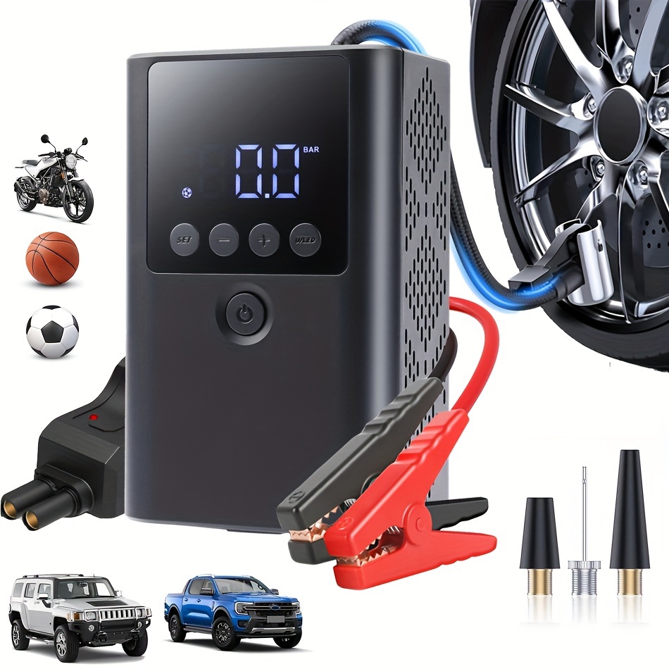 4 In 1 Portable Car Jump With Air Compressor, Jump Box For Car Battery Charger ( Gas Vehicle), 12v Auto Battery With Led Light, Jumper Cables, Lcd Display, Lights, Power Bank Automatic
4 In 1 Portable Car Jump With Air Compressor, Jump Box For Car Battery Charger ( Gas Vehicle), 12v Auto Battery With Led Light, Jumper Cables, Lcd Display, Lights, Power Bank Automatic