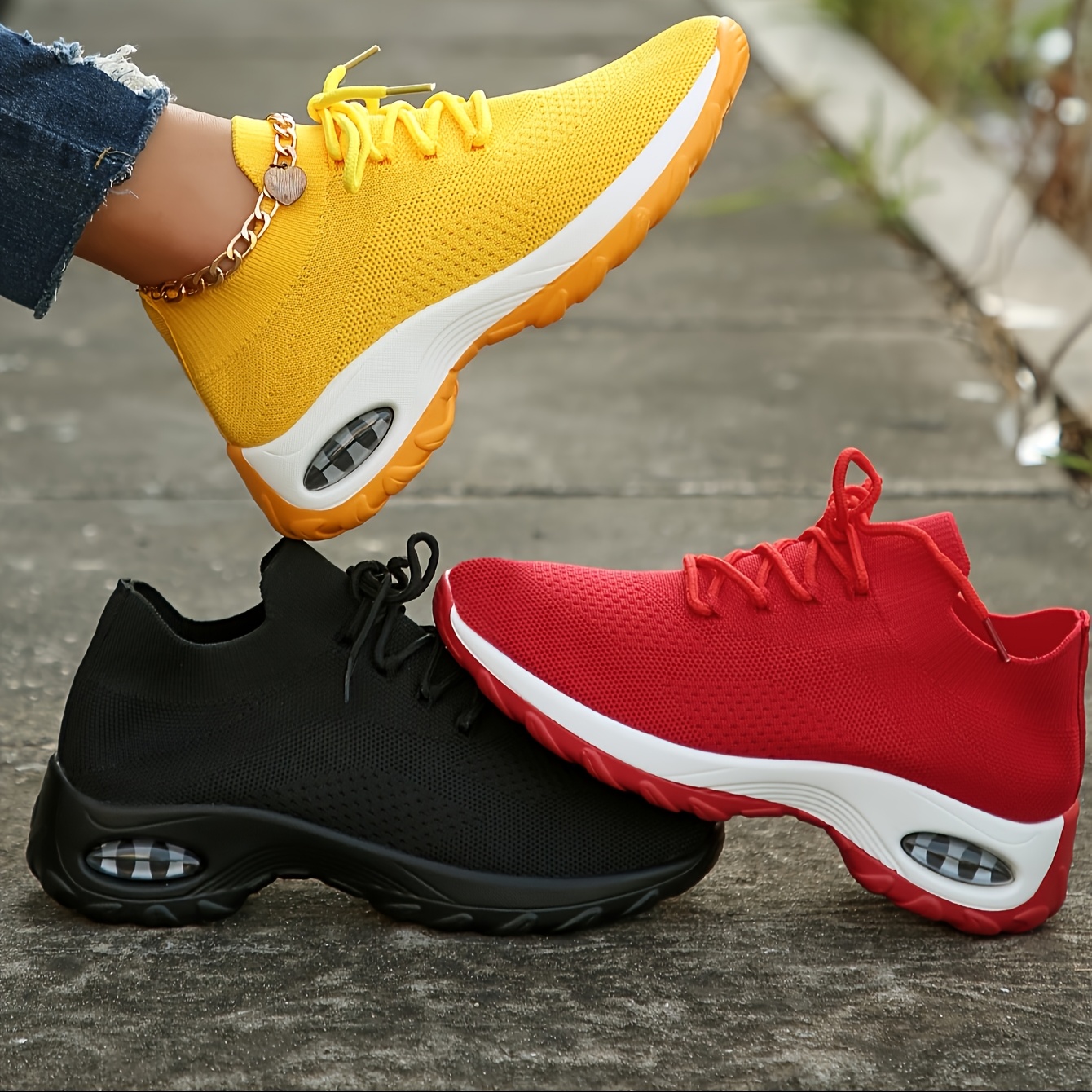 Breathable Mesh Sneakers For Women - Lightweight, Non-slip, Wear-resistant Running Shoes With Lace-up Closure, In Black, Yellow, And Red
Breathable Mesh Sneakers For Women - Lightweight, Non-slip, Wear-resistant Running Shoes With Lace-up Closure, In Black, Yellow, And Red