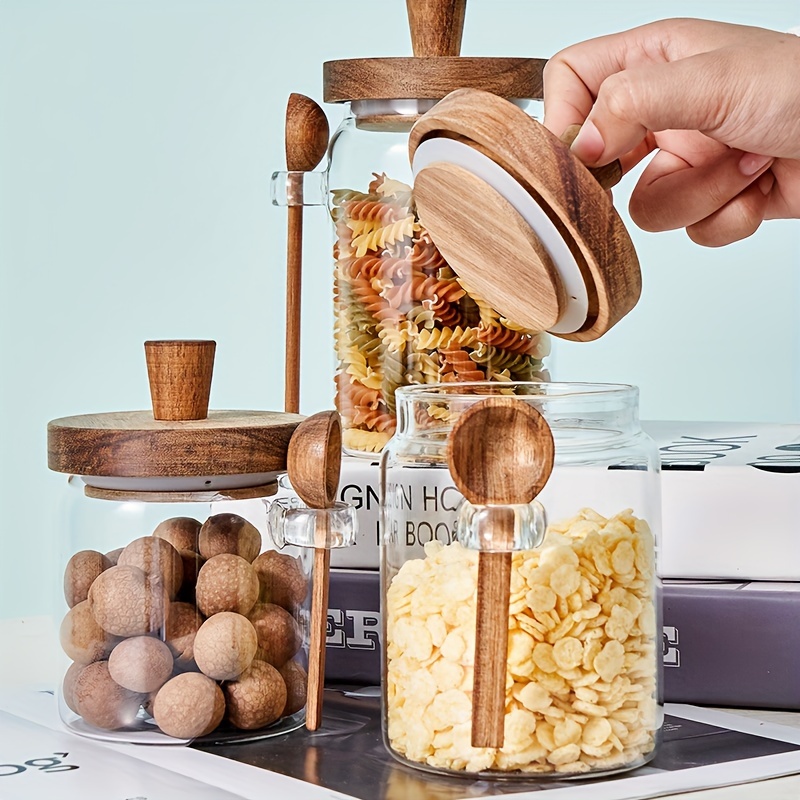 1pc, High Borosilicate Glass Storage Jar With Wood Lid And Spoon For Kitchen, Transparent For Food, Nuts, Candy, Spices
1pc, High Borosilicate Glass Storage Jar With Wood Lid And Spoon For Kitchen, Transparent For Food, Nuts, Candy, Spices