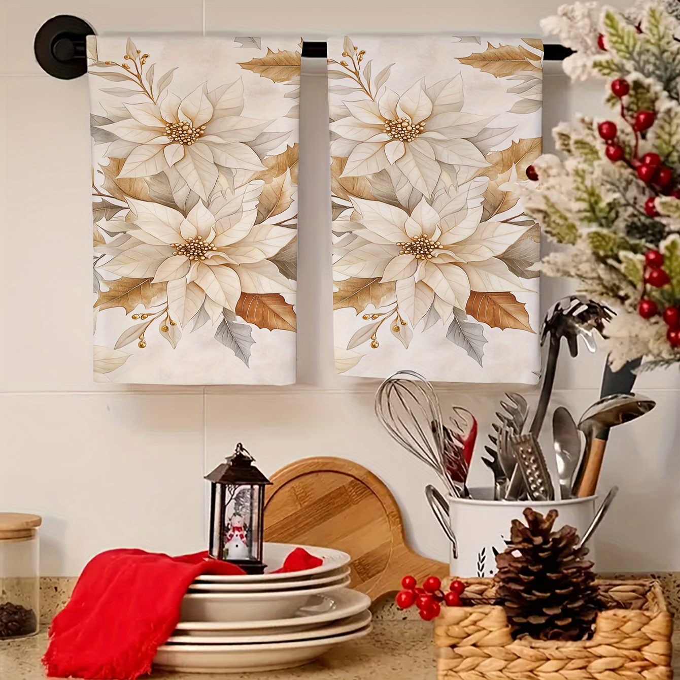 2-pack Christmas Poinsettia Hand Towels - Contemporary Polyester Knit Fabric, Quick-dry, Absorbent, -themed Dish Cloths For Kitchen And Bathroom Decor
2-pack Christmas Poinsettia Hand Towels - Contemporary Polyester Knit Fabric, Quick-dry, Absorbent, -themed Dish Cloths For Kitchen And Bathroom Decor