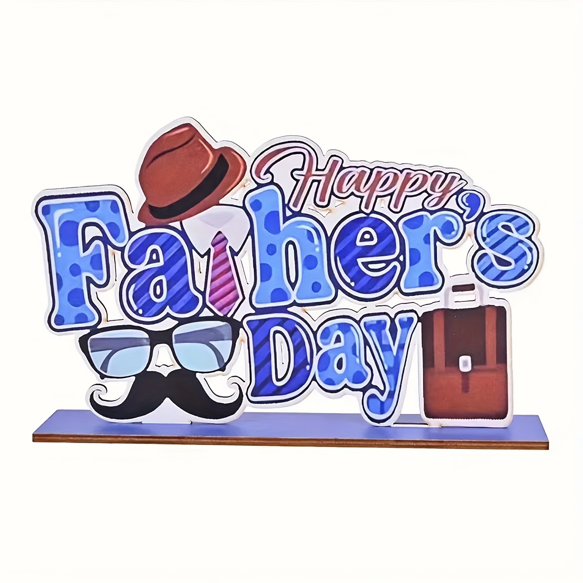 1pc Wooden Blue Father's Day Hat Beard Stitching Sign, Desktop Home Living Room Desk Table Party Decorations Supplies Art Craft Ornament
1pc Wooden Blue Father's Day Hat Beard Stitching Sign, Desktop Home Living Room Desk Table Party Decorations Supplies Art Craft Ornament