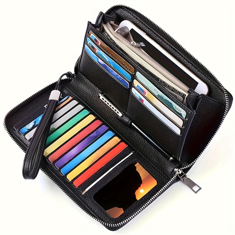 Genuine Genuine Leather Women’ With Rfid Blocking, Large Capacity Zip-around Credit Card Holder, Black Textured Design, Multiple Compartments For Cards & Cash, Includes Wrist Strap, Card Holder Wallet
Genuine Genuine Leather Women’ With Rfid Blocking, Large Capacity Zip-around Credit Card Holder, Black Textured Design, Multiple Compartments For Cards & Cash, Includes Wrist Strap, Card Holder Wallet