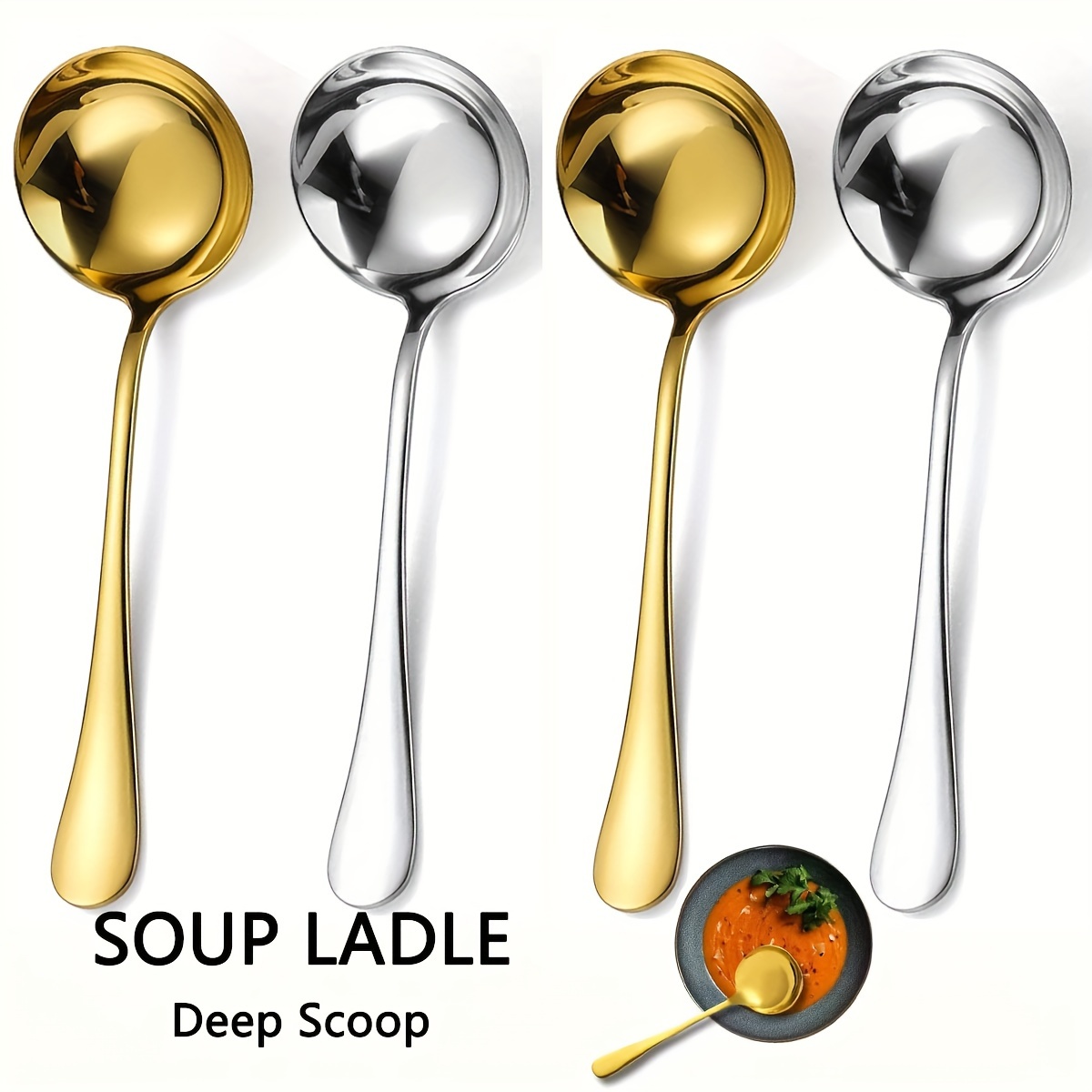 Set Of 2 Stainless Steel Soup - Large Handle Deep Cooking Spoons For Ramen, Soup, Hot Pot, Stirring - , Thickened Design For Father's Day Kitchen - Silver/golden
Set Of 2 Stainless Steel Soup - Large Handle Deep Cooking Spoons For Ramen, Soup, Hot Pot, Stirring - , Thickened Design For Father's Day Kitchen - Silver/golden