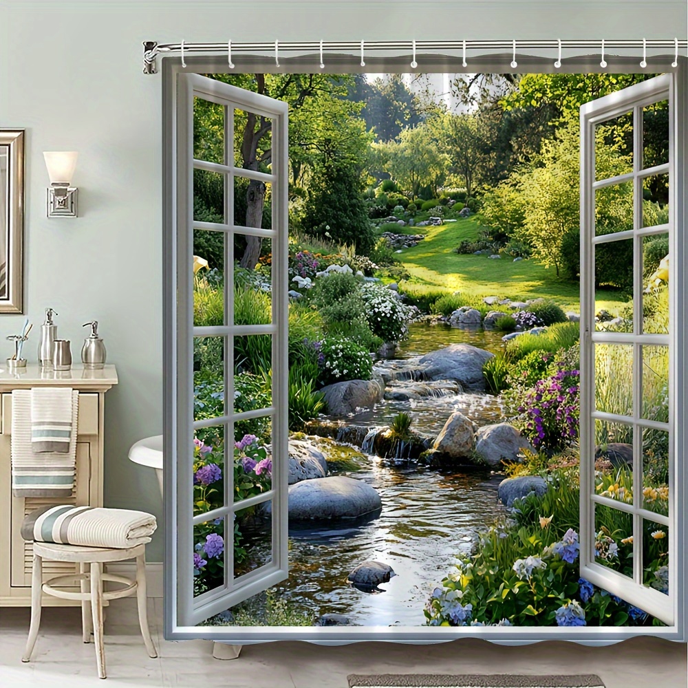 1pc Natural Landscape Shower Curtain, Window Floral Water, Outdoor Garden Landscape Shower Curtain, Bathroom Decoration With 12 Hooks
1pc Natural Landscape Shower Curtain, Window Floral Water, Outdoor Garden Landscape Shower Curtain, Bathroom Decoration With 12 Hooks