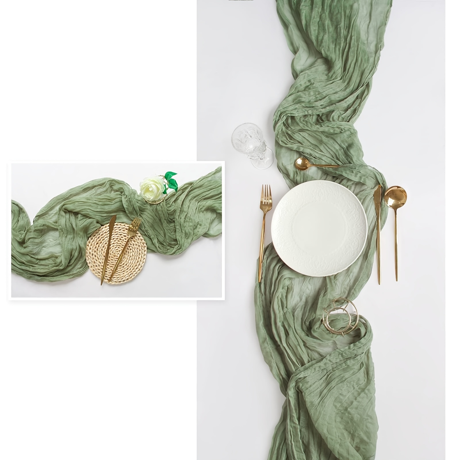 Elegant Green Cheesecloth Table Runner - Pleated Bali Gauze, 100% Polyester, Rustic Weddings, Parties, Holiday Decor & Coffee Table Settings
Elegant Green Cheesecloth Table Runner - Pleated Bali Gauze, 100% Polyester, Rustic Weddings, Parties, Holiday Decor & Coffee Table Settings