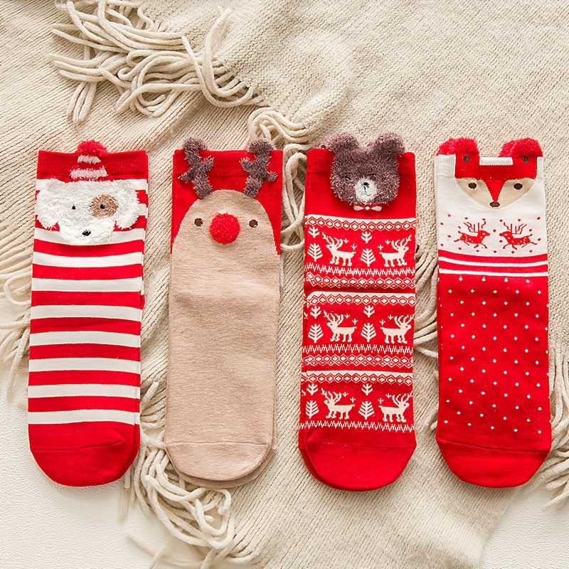Christmas-themed Cotton Crew Socks 4-pack - Knit Fabric With Reindeer & Santa Designs, Comfortable Cotton65%/polyester30%/spandex5% , - Machine Washable, Gift Set
Christmas-themed Cotton Crew Socks 4-pack - Knit Fabric With Reindeer & Santa Designs, Comfortable Cotton65%/polyester30%/spandex5% , - Machine Washable, Gift Set