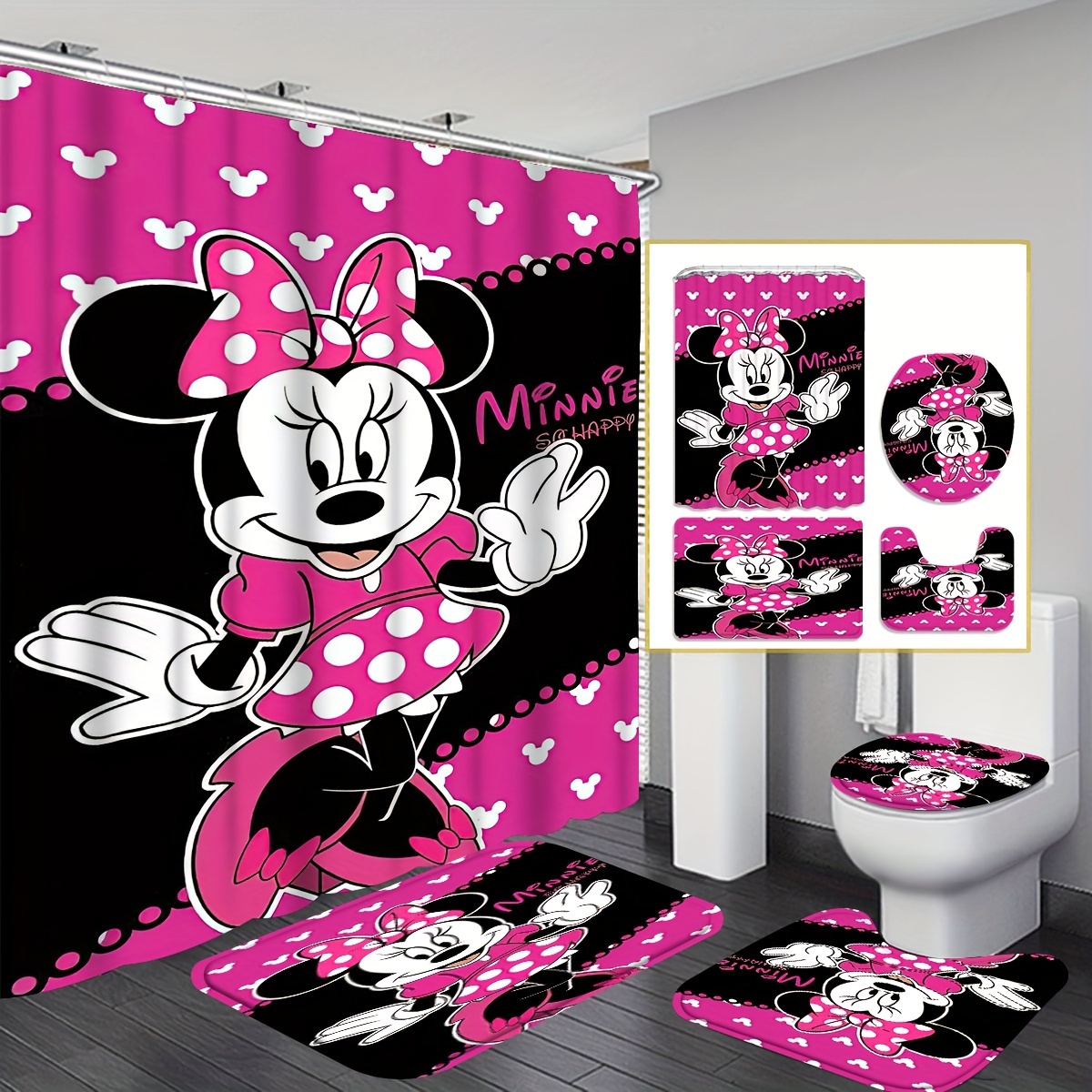 1/4pcs Cartoon Pattern Shower Curtain Set, Waterproof Shower Curtain With 12 Hooks, Non-slip Bath Mat, U-shaped Toilet Mat, Toilet Mat, Bathroom Decor Accessories
1/4pcs Cartoon Pattern Shower Curtain Set, Waterproof Shower Curtain With 12 Hooks, Non-slip Bath Mat, U-shaped Toilet Mat, Toilet Mat, Bathroom Decor Accessories
