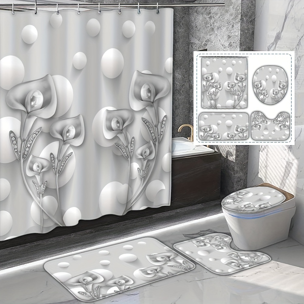 Floral 3d Shower Curtain Set With 12 Hooks: Includes Bath Mat, U-shaped Rug, Toilet Seat Cover, And For Year-round Use
Floral 3d Shower Curtain Set With 12 Hooks: Includes Bath Mat, U-shaped Rug, Toilet Seat Cover, And For Year-round Use