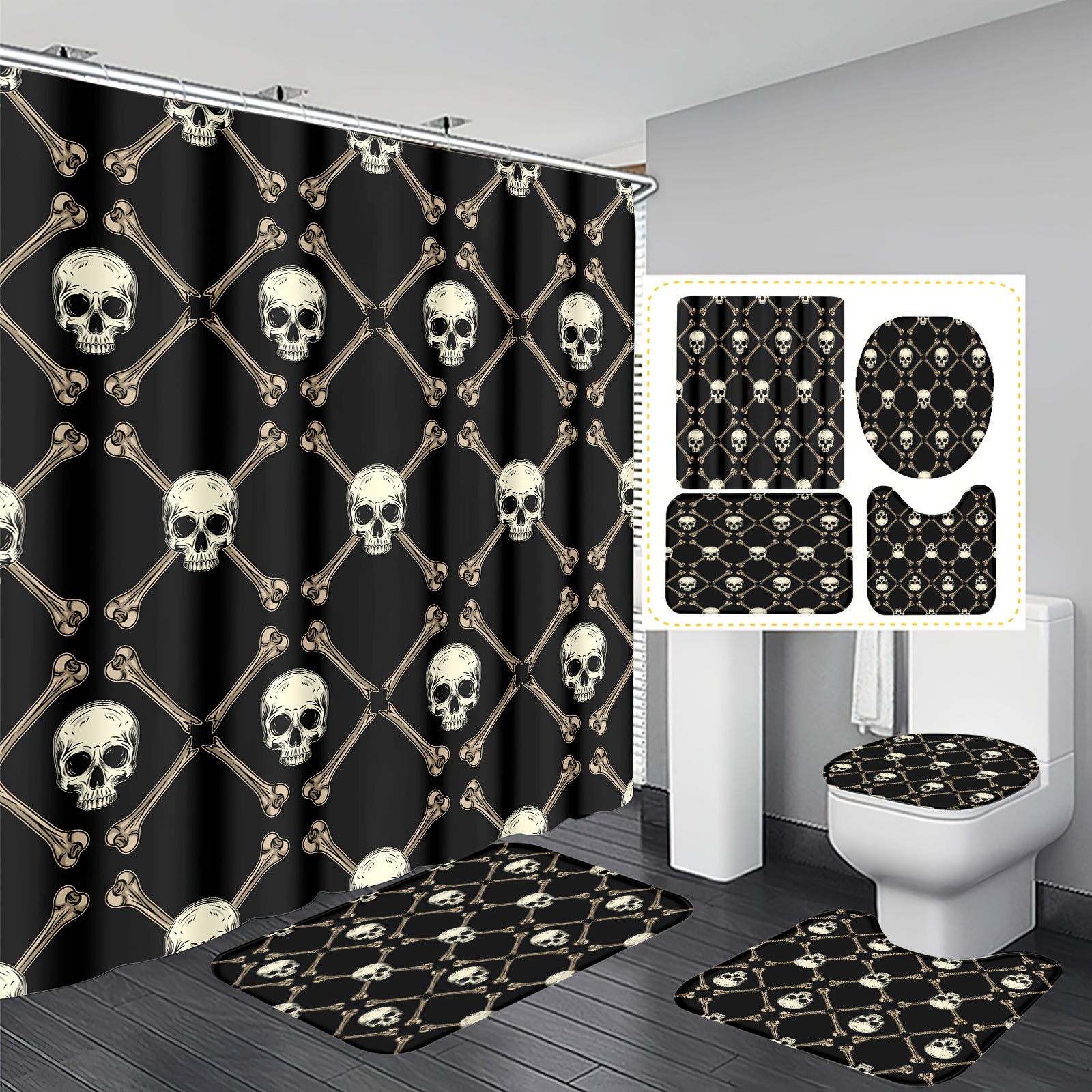 1pc/4pcs Halloween Polyester Waterproof Insulation Home Decoration Bathroom Shower Curtain With 12 Hooks Bathroom Non-slip Mat U-shaped Floor Mat And Round Toilet Seat Mat Bathroom Set Full Scene Use
1pc/4pcs Halloween Polyester Waterproof Insulation Home Decoration Bathroom Shower Curtain With 12 Hooks Bathroom Non-slip Mat U-shaped Floor Mat And Round Toilet Seat Mat Bathroom Set Full Scene Use