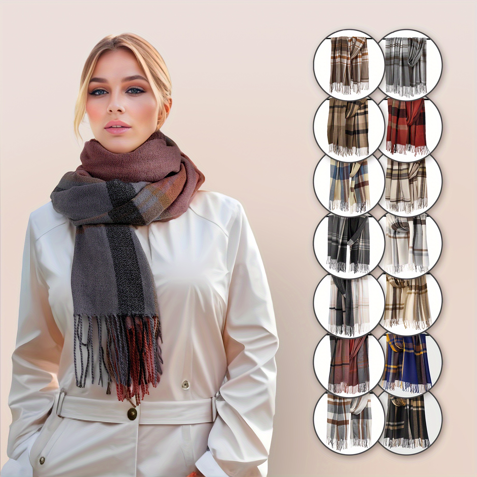 Shimmering Striped Tassel Scarf Basic Soft Warm Neck Scarf Autumn Winter Windproof Unisex Scarf
Shimmering Striped Tassel Scarf Basic Soft Warm Neck Scarf Autumn Winter Windproof Unisex Scarf