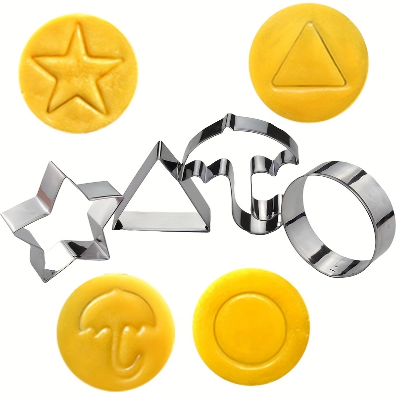 4pcs Stainless Steel Cookie Cutter, Game Same Style Umbrella, Star, Triangle, Round Cookie Molds, Graphic Making Molds, Kitchen Baking
4pcs Stainless Steel Cookie Cutter, Game Same Style Umbrella, Star, Triangle, Round Cookie Molds, Graphic Making Molds, Kitchen Baking