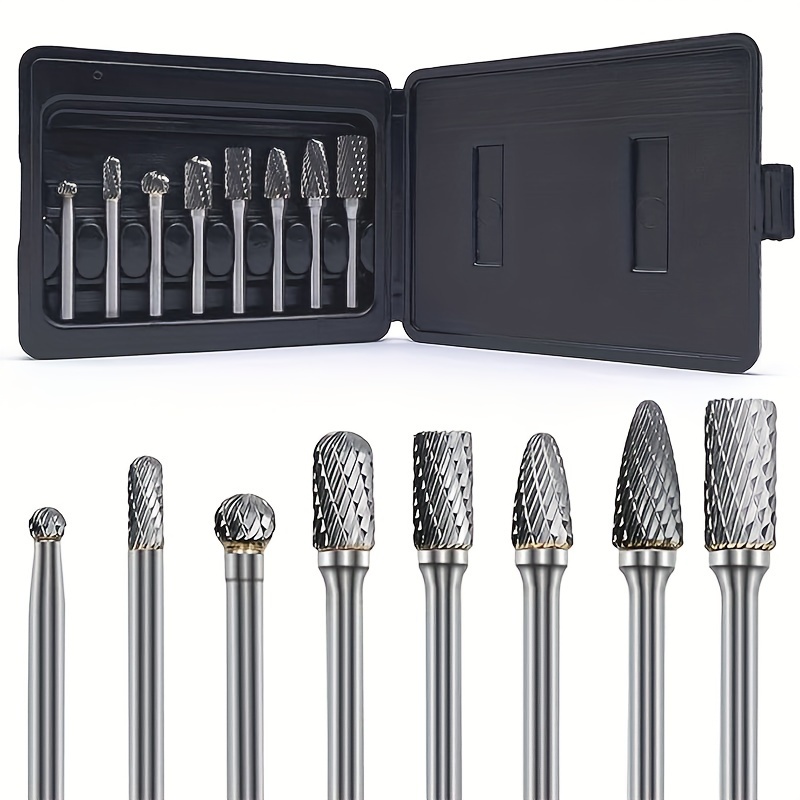 Carbide Burr Set, 1/4" Shank Die Grinder Bits, Rotary Tool Bits Double Files For Concrete Grinding Deburring Trimming Polishing, 8pcs In Sturdy Case
Carbide Burr Set, 1/4" Shank Die Grinder Bits, Rotary Tool Bits Double Files For Concrete Grinding Deburring Trimming Polishing, 8pcs In Sturdy Case