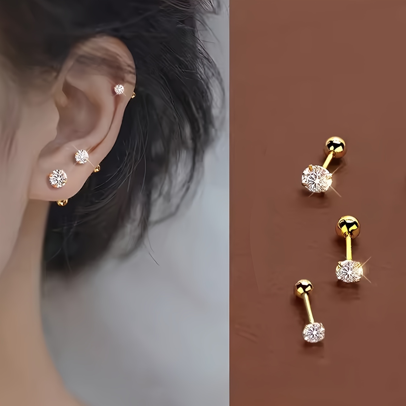 Set Of 3 Nooxian Luxury 18k Golden Plated Stainless Steel Stud Earrings With Synthetic Cubic Zirconia, Versatile For Daily And Vacation Wear
Set Of 3 Nooxian Luxury 18k Golden Plated Stainless Steel Stud Earrings With Synthetic Cubic Zirconia, Versatile For Daily And Vacation Wear