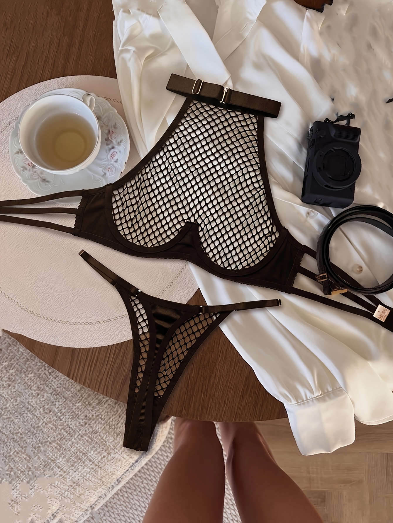 b2b82ad8 1ee2 4116 b185 78894dd6447c Elegant Black Sheer Fishnet Halter Lingerie Set Sexy Mesh Underwear Two-Piece