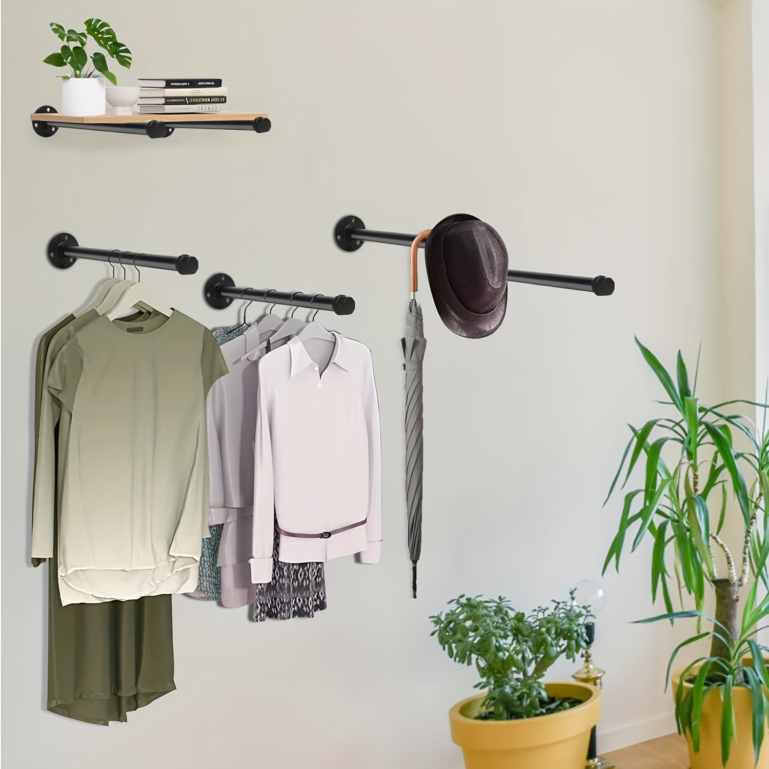 4pcs Industrial Pipe Clothes Racks, 9.45" Wall Mounted Garment Bars With Adjustable Shelf Brackets - Black Metal Floating Shelves For Home Storage & Boutique Display
4pcs Industrial Pipe Clothes Racks, 9.45" Wall Mounted Garment Bars With Adjustable Shelf Brackets - Black Metal Floating Shelves For Home Storage & Boutique Display