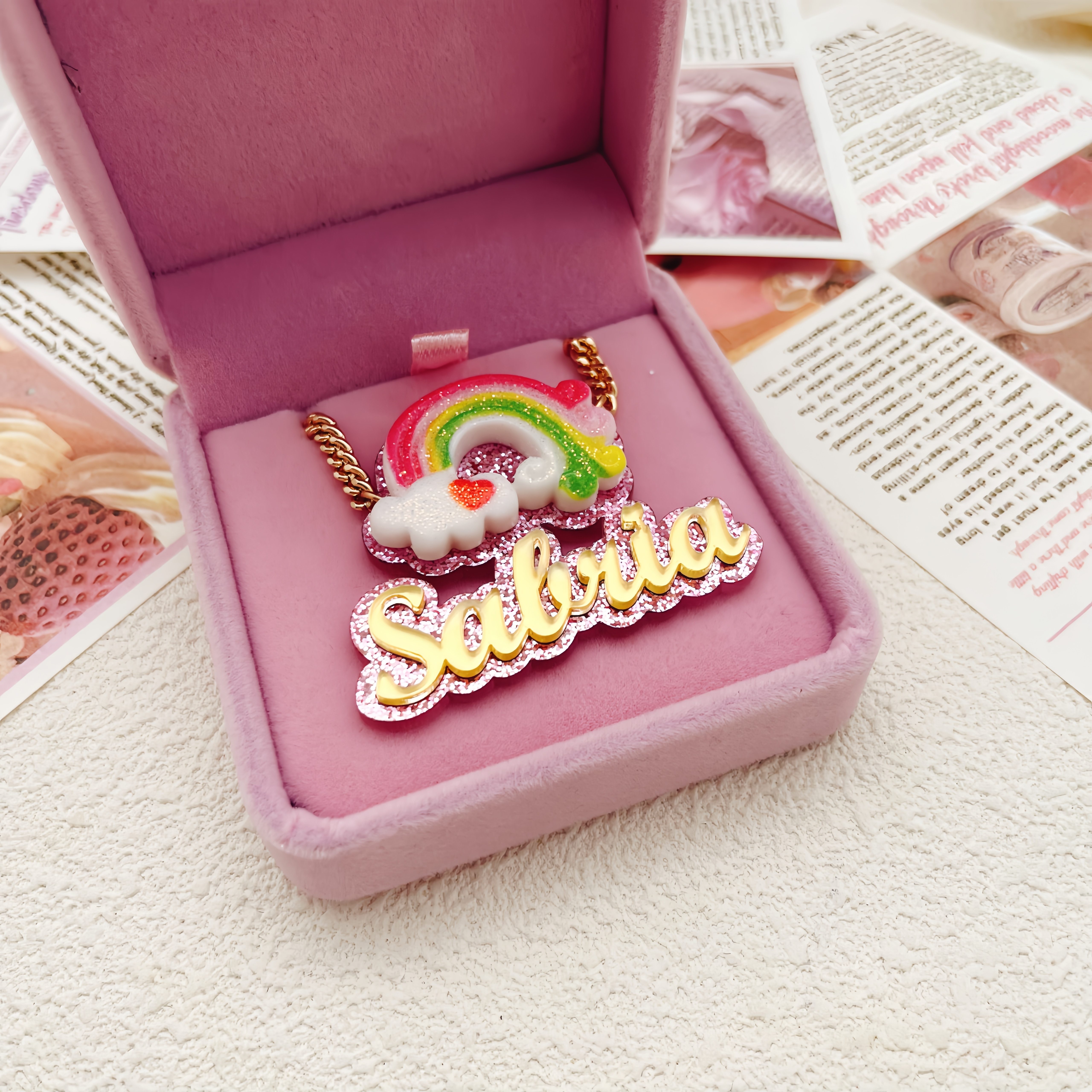 Personalized Rainbow Acrylic Name Necklace With Pink Acrylic Nameplate Pendant Necklace
Personalized Rainbow Acrylic Name Necklace With Pink Acrylic Nameplate Pendant Necklace