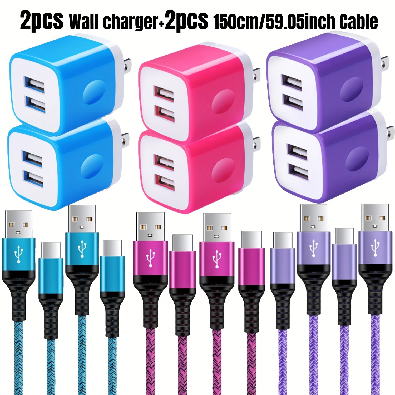 2pcs Usb Type C Charger Plug Dual Port Charger Phone Charging Block With 2pcs 5ft Tc Cable S24 S23 S22 S21 S20 A14 A54 A13 A53 A23, For Pixel 6 Pro 7a 6a 5
2pcs Usb Type C Charger Plug Dual Port Charger Phone Charging Block With 2pcs 5ft Tc Cable S24 S23 S22 S21 S20 A14 A54 A13 A53 A23, For Pixel 6 Pro 7a 6a 5