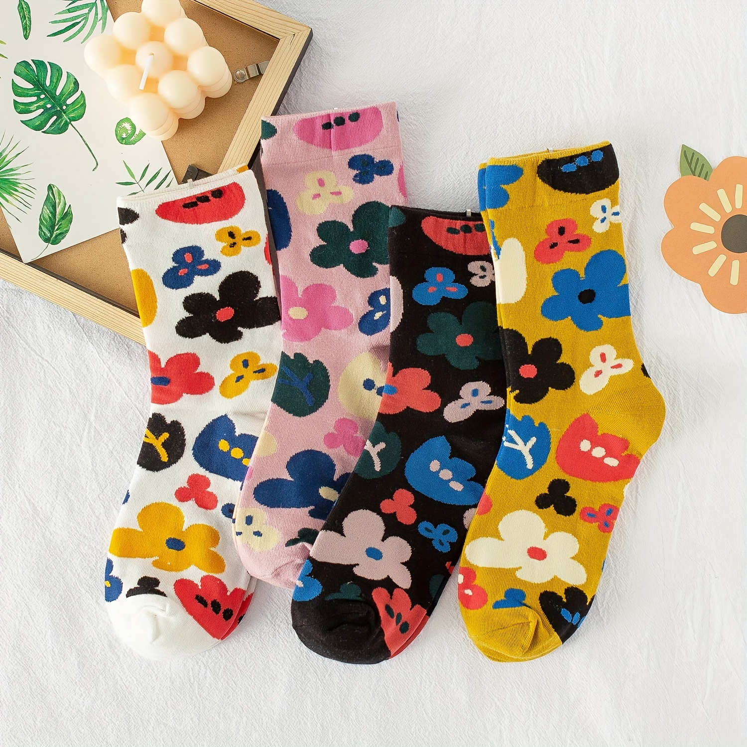 4 Pairs Colorful Floral Socks, Comfy & Breathable Mid Tube Socks, Women's Stockings & Hosiery
4 Pairs Colorful Floral Socks, Comfy & Breathable Mid Tube Socks, Women's Stockings & Hosiery