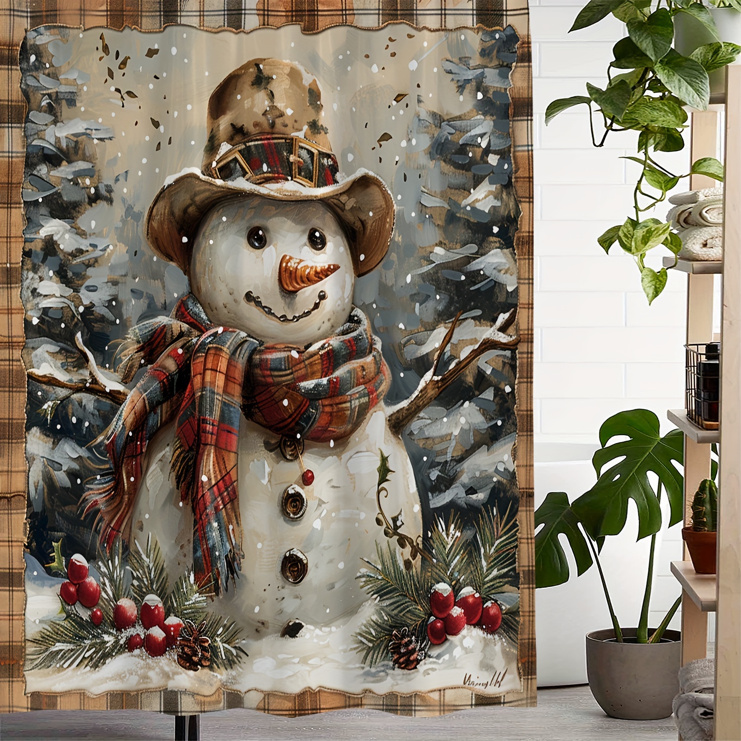 1pc Vintage Christmas Shower Curtain Waterproof Shower Curtain With 12 Hooks For Windows
1pc Vintage Christmas Shower Curtain Waterproof Shower Curtain With 12 Hooks For Windows