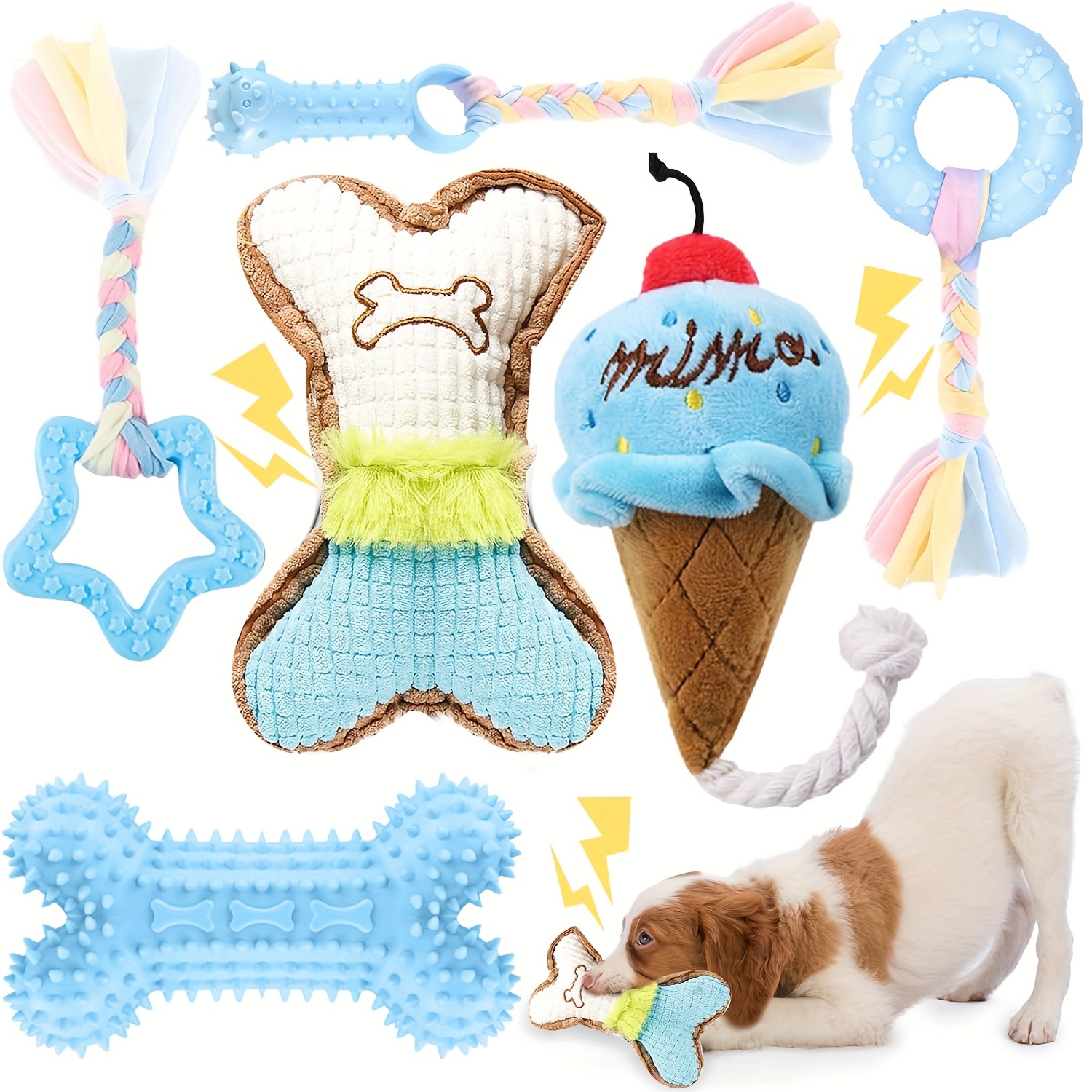 6pcs Puppy Teething Toys, Blue Small Dog Chew Toys With Rope, Cute Plush Squeaky Dog Toys, Soft Rubber Puppy Toys Set For Cleaning Teeth, Interactive Pet Doggy Bone Toys
6pcs Puppy Teething Toys, Blue Small Dog Chew Toys With Rope, Cute Plush Squeaky Dog Toys, Soft Rubber Puppy Toys Set For Cleaning Teeth, Interactive Pet Doggy Bone Toys