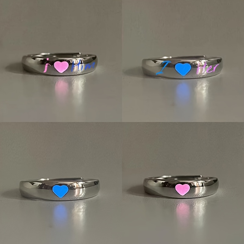 Elegant Blue And Pink Luminous Heart Rings For Men And Women - Glow In The Dark, Adjustable, Retro Style, Alloy Material, Perfect Gift For Lovers
Elegant Blue And Pink Luminous Heart Rings For Men And Women - Glow In The Dark, Adjustable, Retro Style, Alloy Material, Perfect Gift For Lovers