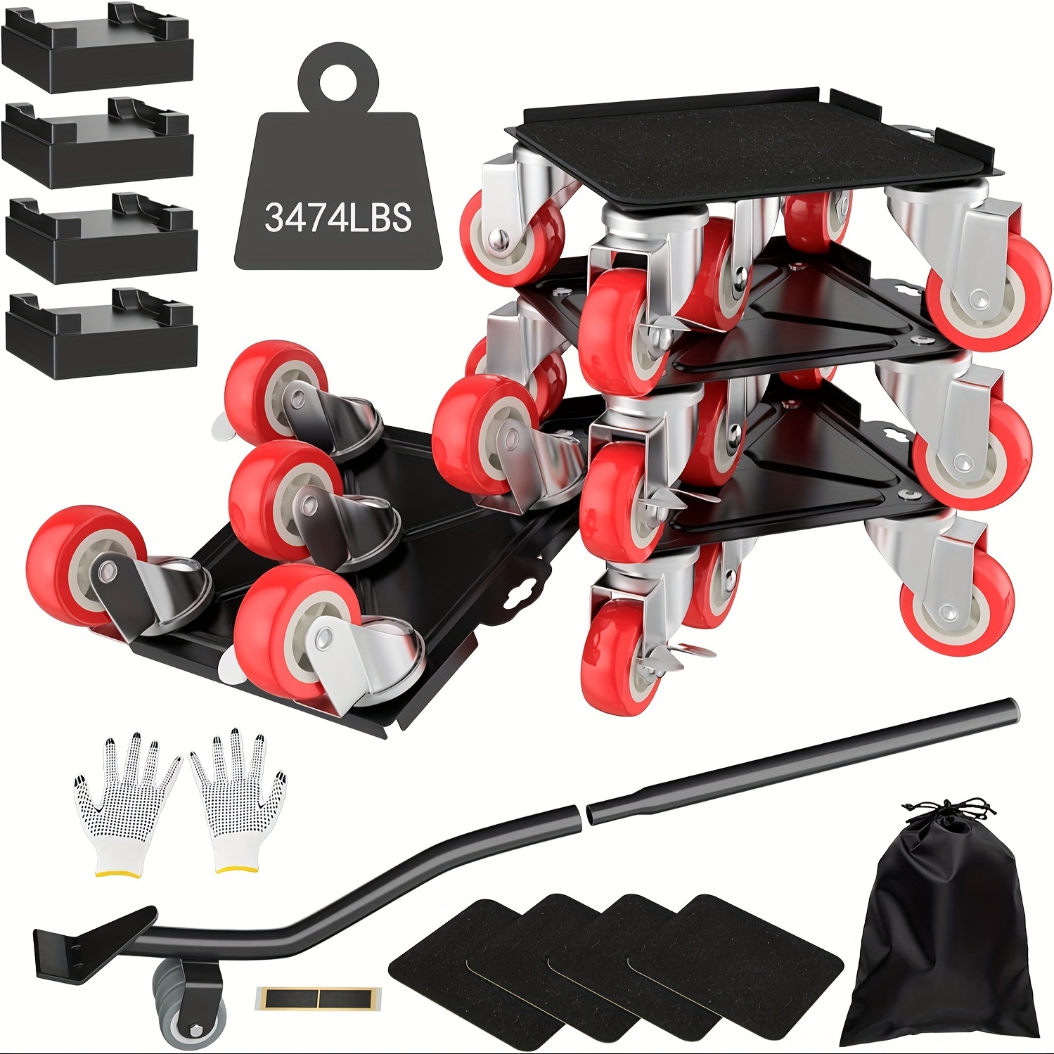 4sets Heavy Duty Furniture Dolly With 5 Wheels, Carbon Steel Plate Furniture Moving Cart, 360° Rotatable Rubber Casters Lifter, Max Load 3474lbs, Safety Design With Brake Lock And L-shaped Baffle Edge
4sets Heavy Duty Furniture Dolly With 5 Wheels, Carbon Steel Plate Furniture Moving Cart, 360° Rotatable Rubber Casters Lifter, Max Load 3474lbs, Safety Design With Brake Lock And L-shaped Baffle Edge