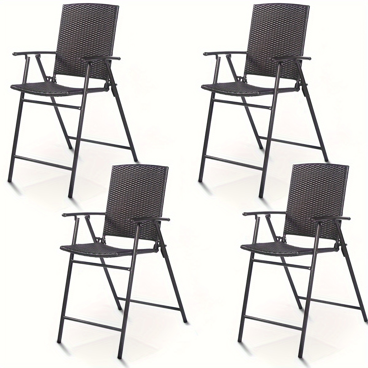 Set Of 4 Folding Wicker Rattan Bar Chairs, High Stool With Back Steel Frame, Portable Outdoor Indoor Bar Stools, Garden Patio Furniture Set With Armrests Footrest
Set Of 4 Folding Wicker Rattan Bar Chairs, High Stool With Back Steel Frame, Portable Outdoor Indoor Bar Stools, Garden Patio Furniture Set With Armrests Footrest