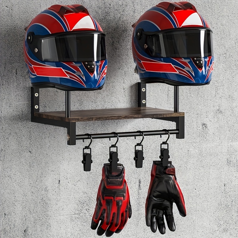 Motorcycle Helmet Wall Mount Rack With Shelf, Wooden Helmet Holder, Display Storage With Jacket Hanger & Gear Hook, Compatible With Motorcycle, Football & Racing Helmets Accessories - Holds 2 Helmets
Motorcycle Helmet Wall Mount Rack With Shelf, Wooden Helmet Holder, Display Storage With Jacket Hanger & Gear Hook, Compatible With Motorcycle, Football & Racing Helmets Accessories - Holds 2 Helmets