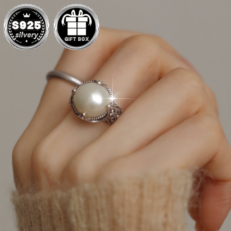 Vintage-inspired Adjustable 925 Sterling Silvery Ring With Shell Pearl - Classic Hollow , & , Gift Box Included
Vintage-inspired Adjustable 925 Sterling Silvery Ring With Shell Pearl - Classic Hollow , & , Gift Box Included