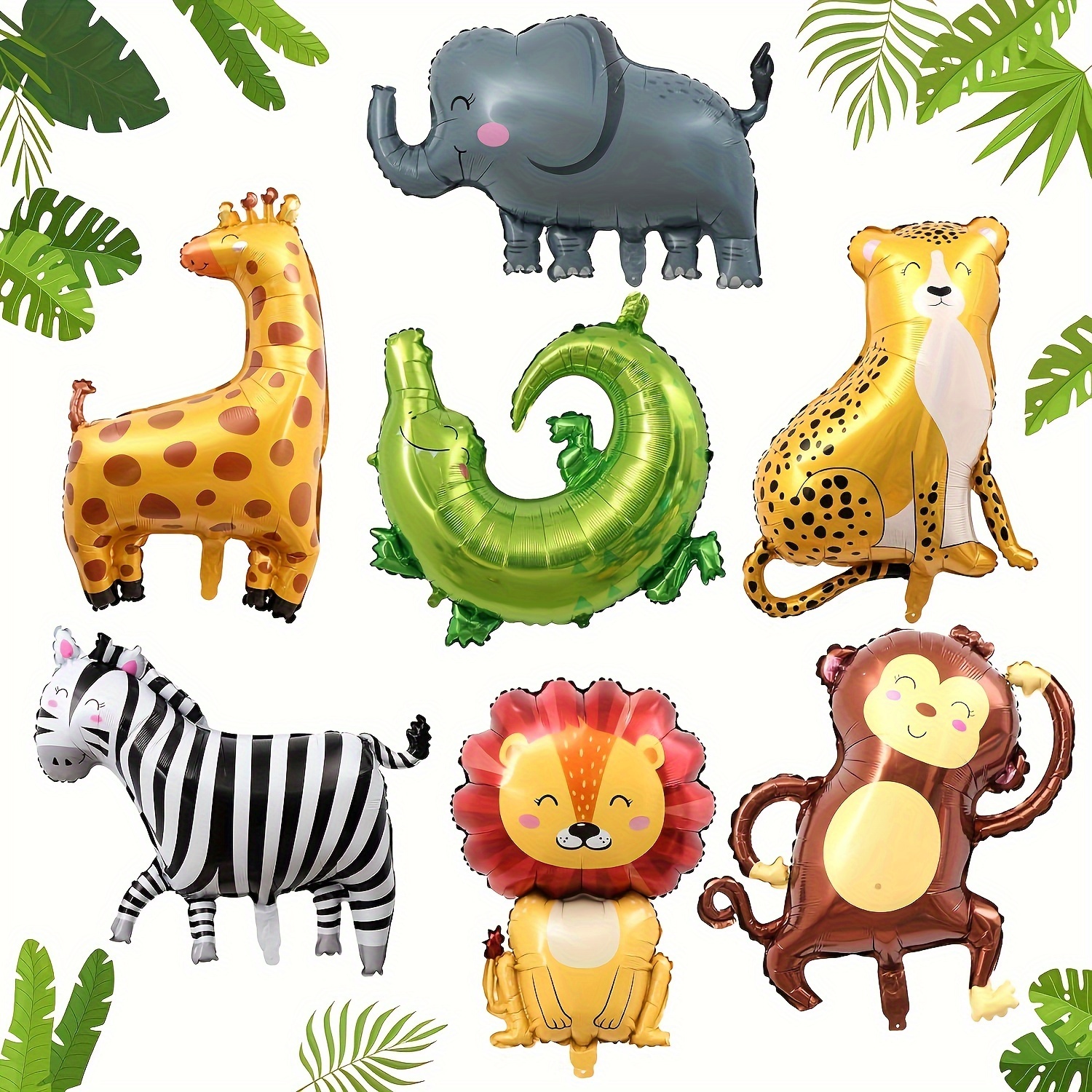 7pcs Wild Jungle Animals Cartoon Leopard Lion Deer Monkey Zebra Crocodile Elephant Foil Balloons For Jungle Animals Stage Decoration Zoo Theme Decoration Hunting Birthday Party Decoration
7pcs Wild Jungle Animals Cartoon Leopard Lion Deer Monkey Zebra Crocodile Elephant Foil Balloons For Jungle Animals Stage Decoration Zoo Theme Decoration Hunting Birthday Party Decoration
