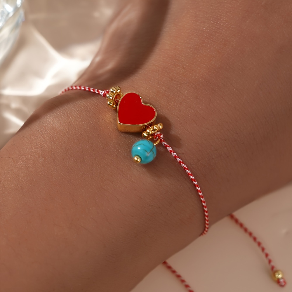 1pc Flower Red Love Heart Shaped Inlaid Synthetic Turquoise String Bracelet, Bohemian Minimalist Style Hand Jewelry Decoration
1pc Flower Red Love Heart Shaped Inlaid Synthetic Turquoise String Bracelet, Bohemian Minimalist Style Hand Jewelry Decoration