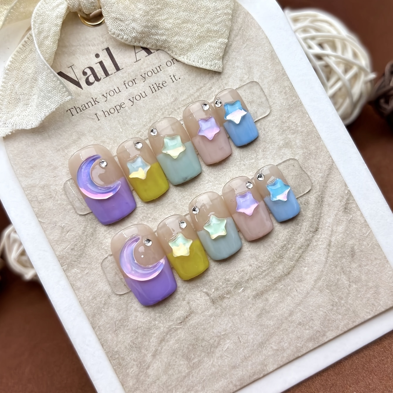 10pcs Set Of Handmade Press-on Nails - Stars & Moon Design, , Short Square Shape For Women
10pcs Set Of Handmade Press-on Nails - Stars & Moon Design, , Short Square Shape For Women